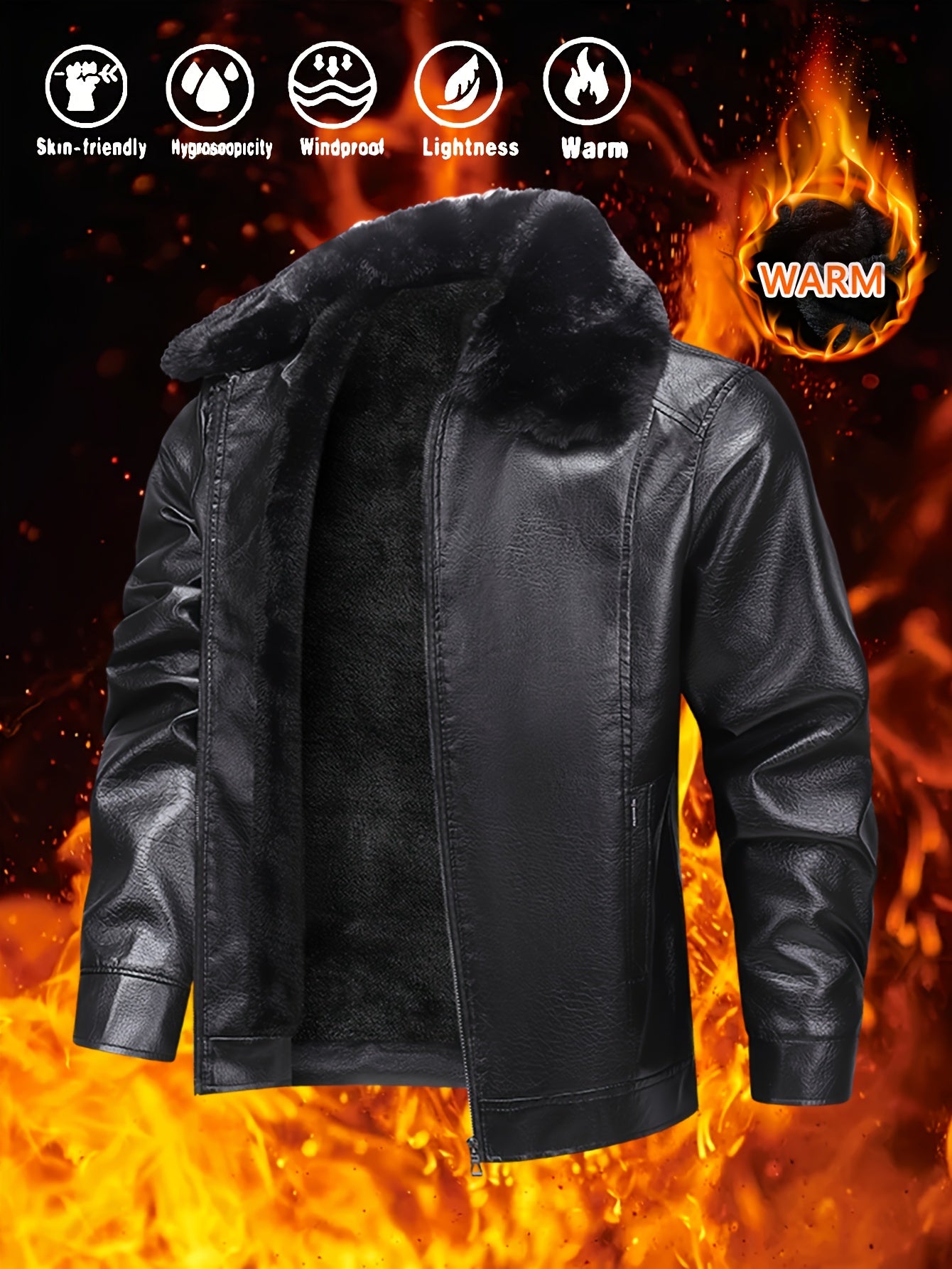 Men's Winter Jacket with Lining - Full-Zip Lapel Collar, Thickened Warm Coat for Cold Weather, Windproof & Flame-Resistant-like Beige (Hand Washable) - Ideal for Outdoor, Casual & Daily Wear (Black)