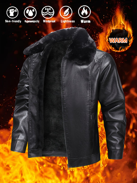 Men's Winter Jacket with Lining - Full-Zip Lapel Collar, Thickened Warm Coat for Cold Weather, Windproof & Flame-Resistant-like Beige (Hand Washable) - Ideal for Outdoor, Casual & Daily Wear (Black)