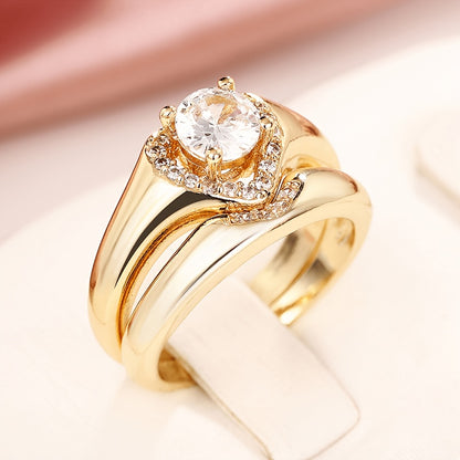 Vintage Heart Zirconia Women's Gold Zinc Alloy Ring Set
