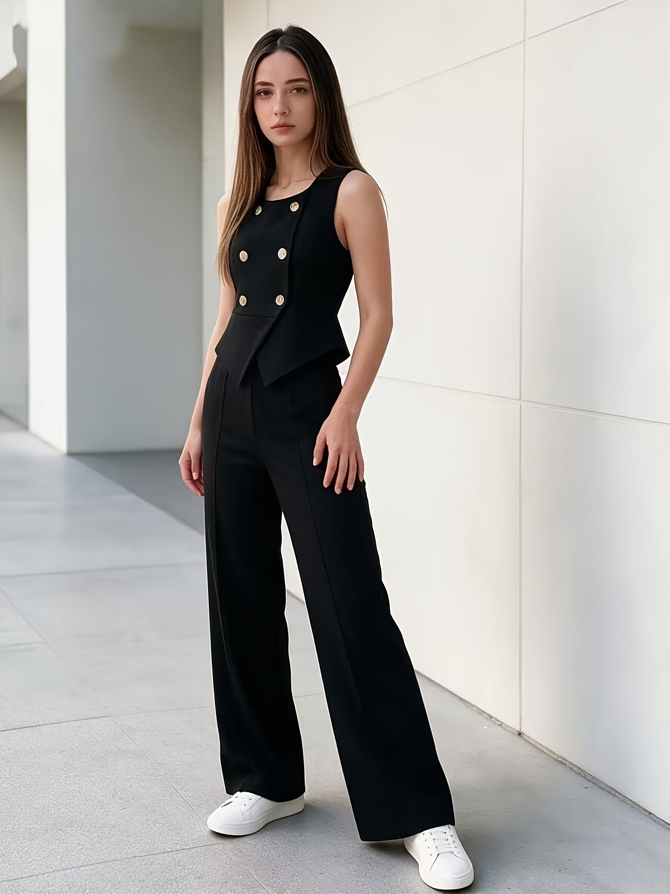 Teen Girls Sleeveless Vest and Wide-Leg Pants Set for Spring