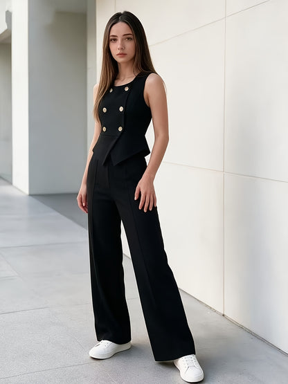 Teen Girls Sleeveless Vest and Wide-Leg Pants Set for Spring