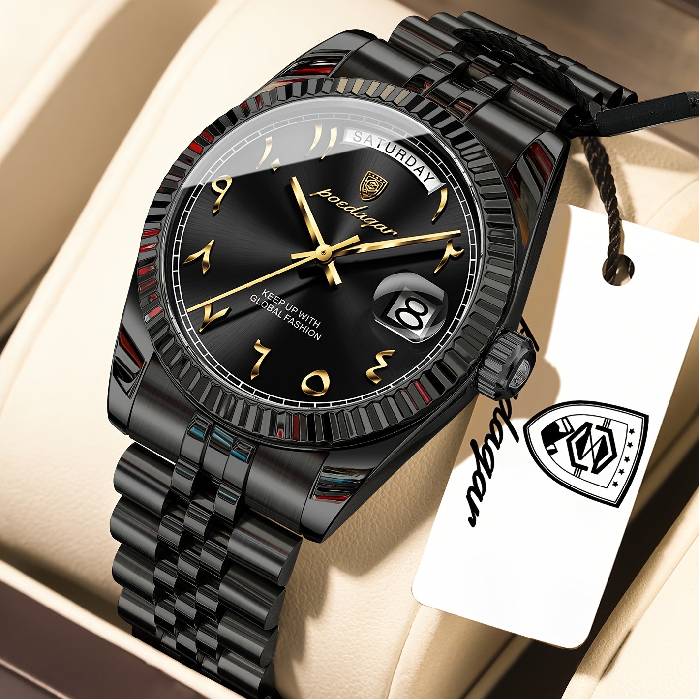Men's Retro Quartz Watch with Stainless Steel Strap & Calendar