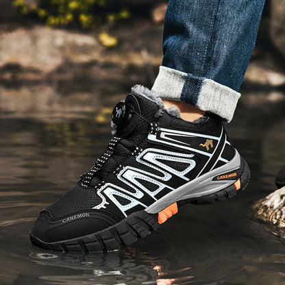 CANEMON Men'S Winter Sports Sneakers - Comfortable, Non-Slip, Durable, Thickened Mid-Top Lace-Up Shoes with Striped & Checkered Patterns, Warm Fabric Upper & TPR Sole for Hiking, Outdoor Activities, and Snowy Terrain, Winter