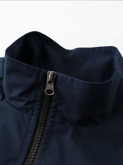 Men's Casual All-Season Stand Collar Polyester Windbreaker