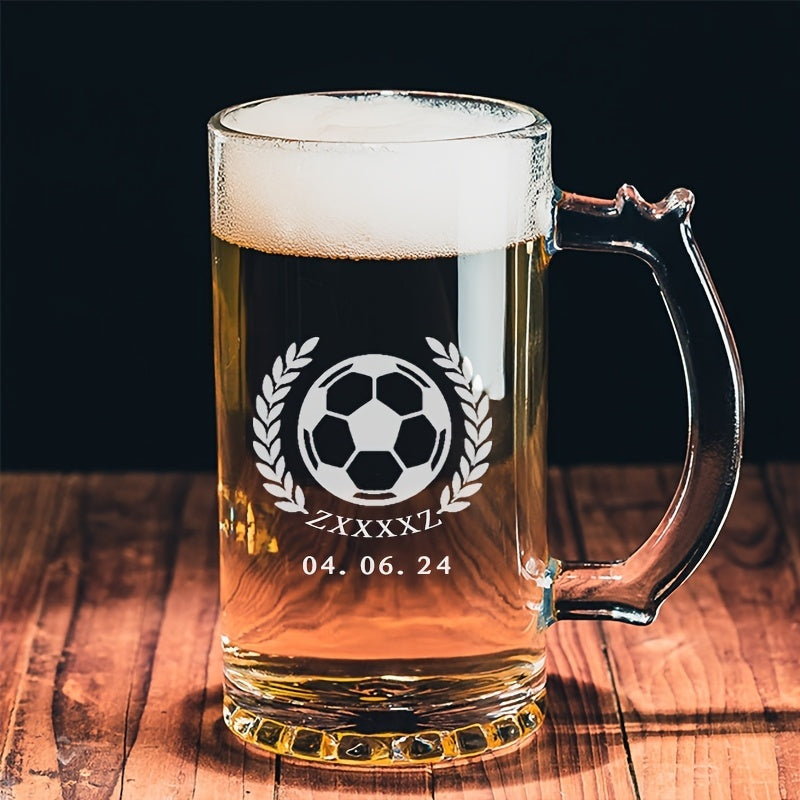 Football-Themed Engraved Glass Beer Mug with Handle