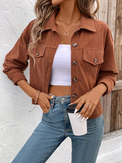 Women'S Elegant Pink Button-Up Jacket with Flap Pockets - Casual Fall Outerwear, Long Sleeve, Button Detail, Polyester Blend, Machine Washable, Casual Outerwear | Buttonup Jacket | Polyester Blend Jacket