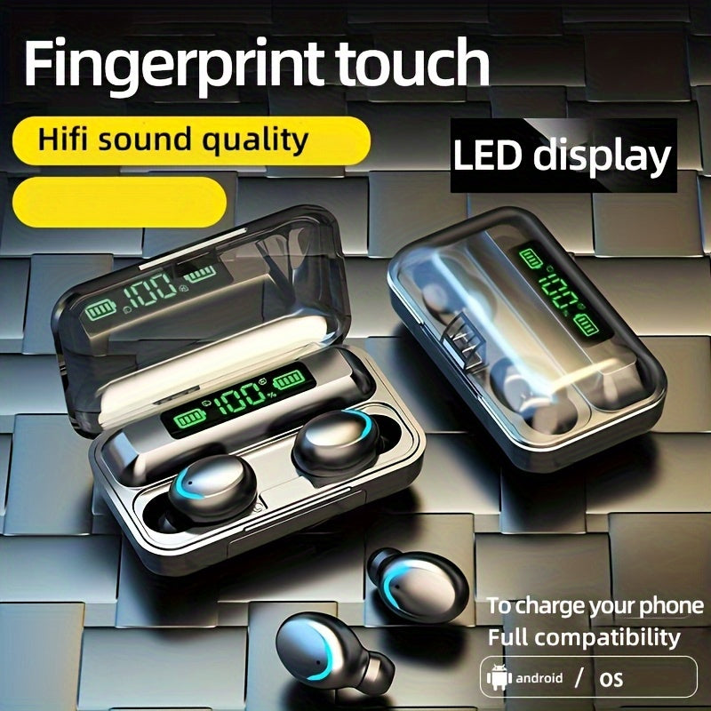 Crisp HiFi Stereo Sound Wireless Earphones with Touch Control, HD Mic, TWS Wireless Earbuds, 9D Stereo HiFi Sound Earphone, Sport Headset, with LED Display Charging Bin