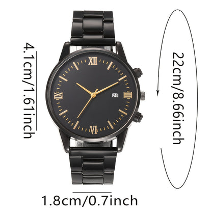 8pcs/set Men'S Black Minimalist Quartz Watch Set with Bracelet, Necklace, And Ring – Elegant Timepiece Gift Box for Casual And Formal Use, Box not included