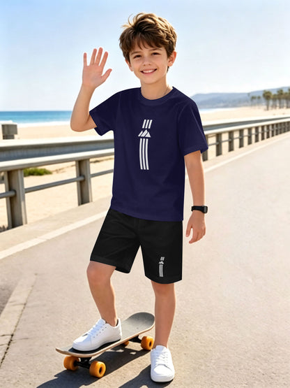 Boys' Casual Short Sleeve & Shorts Set with Geometric Print