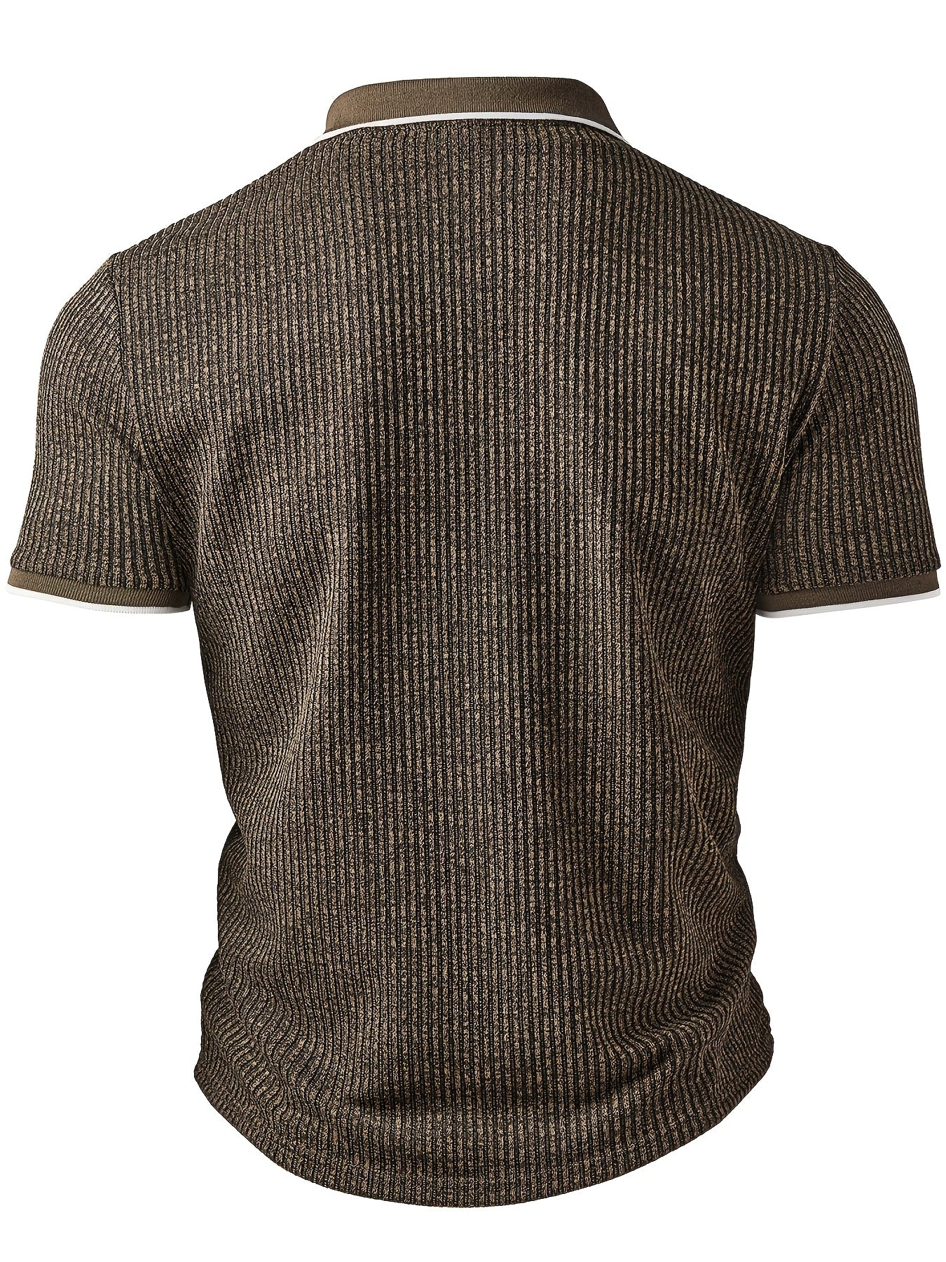 Men's Fashion Shirt, Spring/Summer Outdoor Casual Textured Ribbed Fabric, Contrast Color Ribbed Patchwork Zipper Design Collar Short Sleeve Men's Shirt - ayq