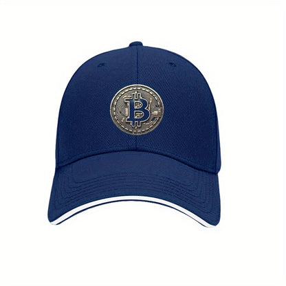 [Adventure Ready] Adjustable Bitcoin Logo Baseball Cap - Lightweight, Soft Polyester Dad Hat with White Accents, Ideal for Outdoor Activities, Fit, Outdoor Headwear | Sleek Cap Design | Durable Headgear