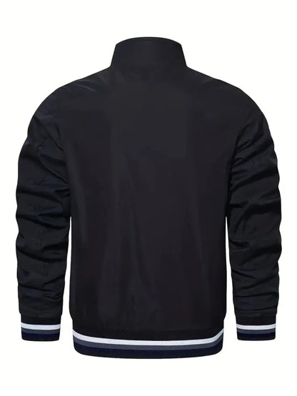 Men's Vintage-Inspired Hip Hop Baseball Jacket - Casual Sports Outerwear with Stand Collar, Zip-Up, Polyester - Perfect for Fall/Winter