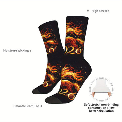 1pc Designed Socks sporty styles 2026 Year of the Horse Creative mid-calf socks geometric designs 3D digital print socks, cute socks for teens and adults ideal for daily wear, perfect for gift giving!