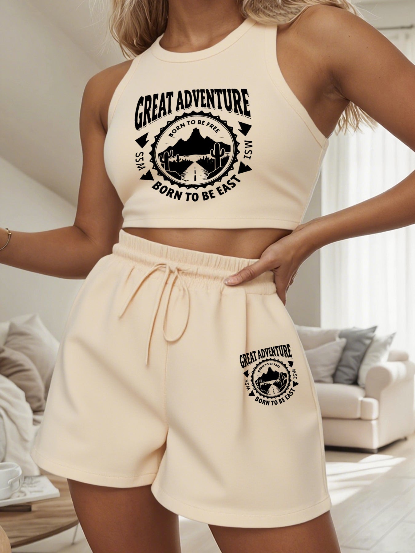Women's Casual Two-Piece Set with Sleeveless Top and Loose Shorts
