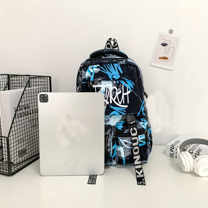 Spacious, Stylish Graffiti-Style Large Capacity Backpack for College & High School Students - Durable Nylon, Casual Fashion