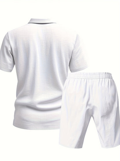Essential for a Cool Summer! Men's Linen Shirt & Shorts Set, Comfortable Casual Outing Choice - Simple Beach Vacation Style Solid Color Linen
