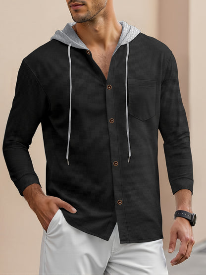 Men'S Lightweight Hooded Cardigan - Long Sleeve Sweater Jacket, Button-Front Closure, Light Grey Casual Outerwear for Office, Casual Attire - Breathable Fall/Spring Layering Essential, Sweater Cardigan, Waffle Texture, Durabl