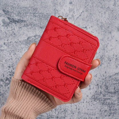 2024 New Style Zippered Foldable Short Wallet, Korean Fashion Embroidered Large Capacity Women'S Clutch Card Holder.