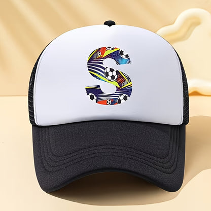 Boys' Breathable Soccer Alphabet Mesh Baseball Cap - Summer Style