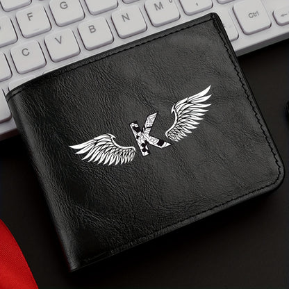 Wing Letter Print Faux Leather Wallet - Casual Fold Design with Credit Card Slots and Coin Purse, Perfect Valentine's Day Gift