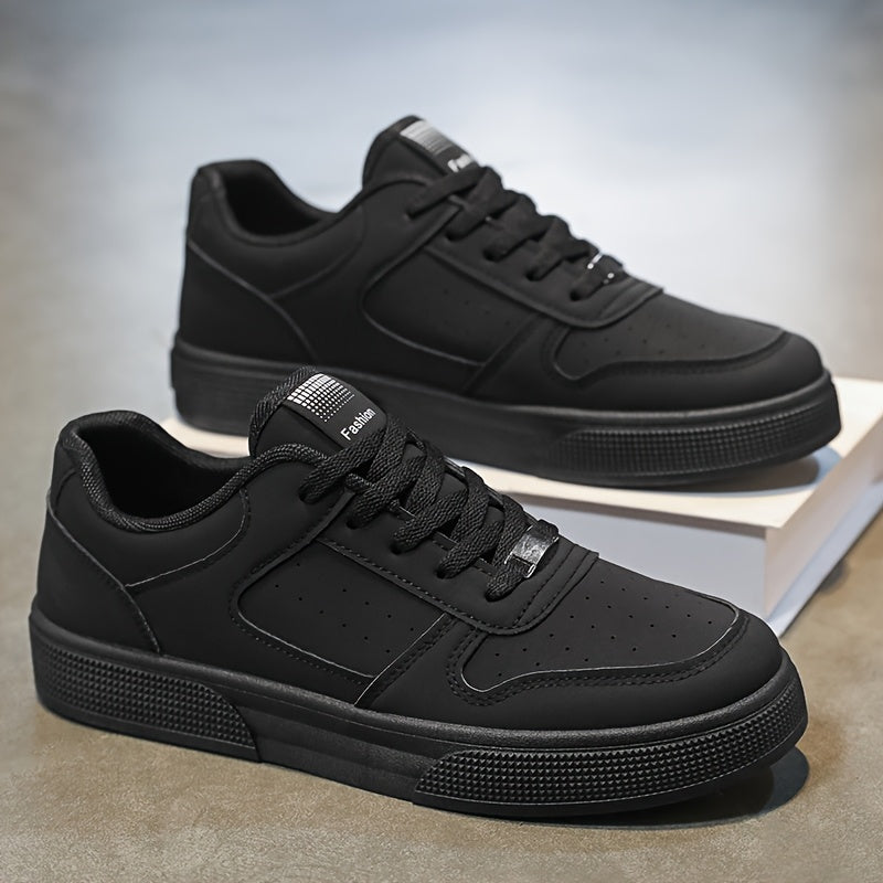 Men'S Breathable Skateboarding Shoes | Low-Top Casual sneakers, Black and White, PU Upper, Lace-up Closure, Suitable for All Seasons - ayq
