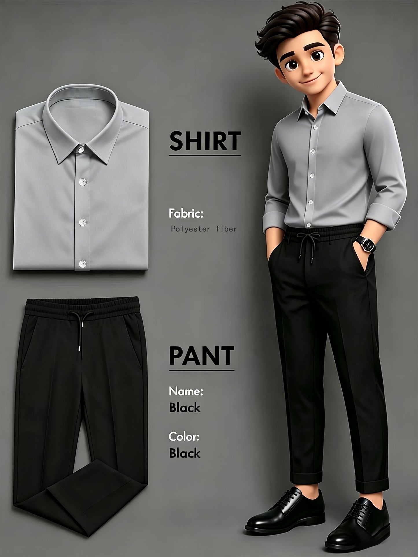 Men's Business Casual Two-Piece Suit with Lapel Shirt and Drawstring P
