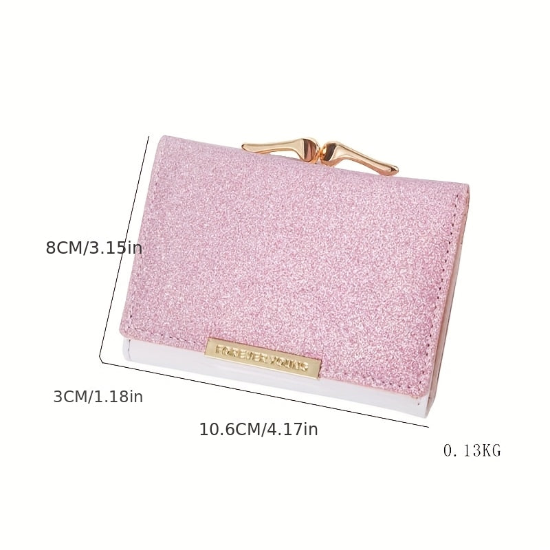 1pc, Women's Luxury High-Quality Wallet, Multi-Functional Multi-Card Slot Exclusive Coin Purse, Portable Compact Versatile Travel, Gorgeous Small Sequins, Exquisite Lady Gentle Style, Unique Design, Metal Snap Closure, Solid