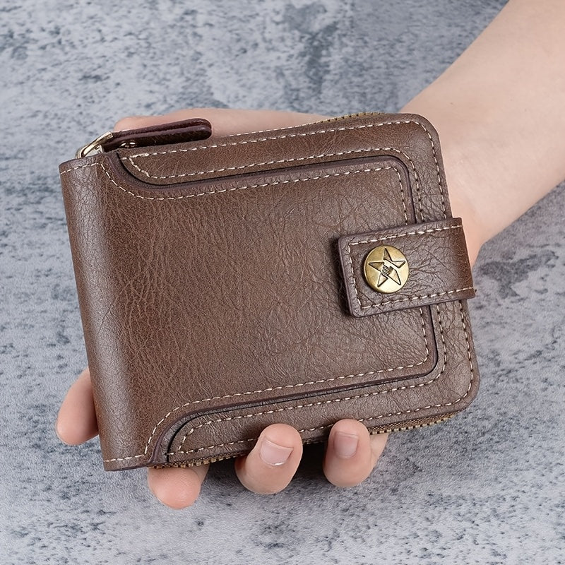 Personalized Retro Men's Zipper Wallet with Golden-Tone Chain & Custom Initials - Faux Leather Business Wallet with Multiple Compartments, Coin Pocket & Secure Closure - Ideal Gift for Men (Black/Brown) - Hand Washable & Dura