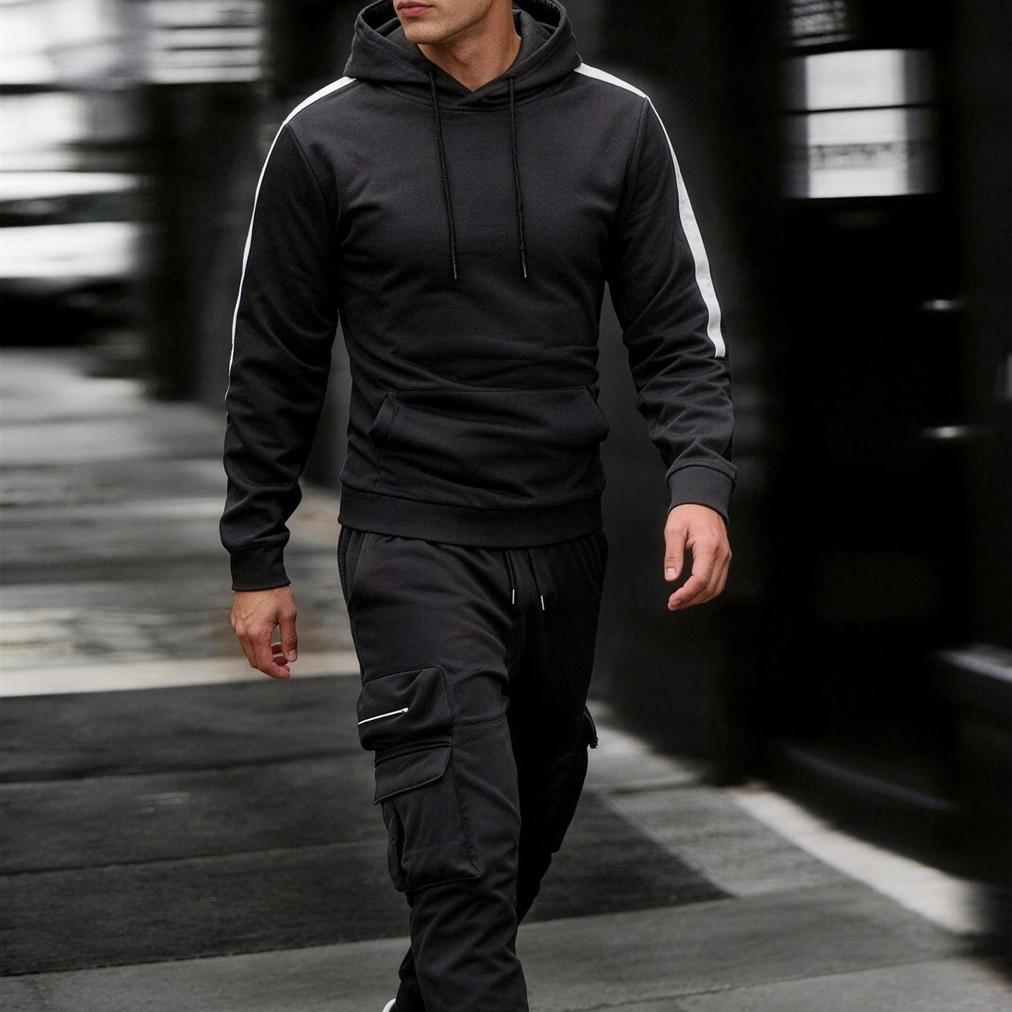 Men'S Casual Sports Two-Piece Set with Multiple Pockets, Featuring a Hooded Design, Suitable for Fashion, Running, And Hiking
