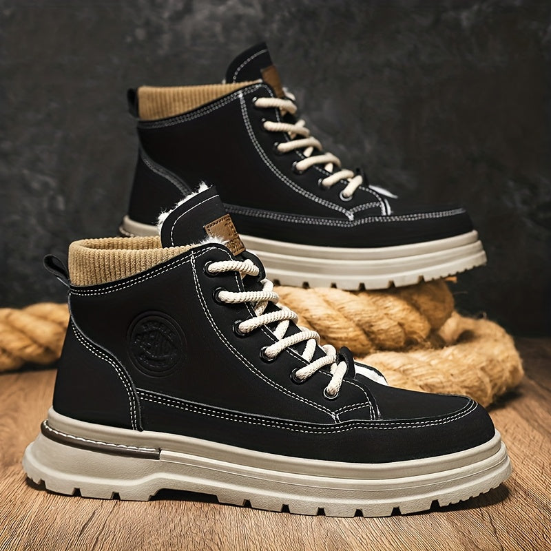 Men's Snow Boots with Lining, Thickened Outdoor Hiking Boots, Trendy Versatile Work Boots, British Short Boots