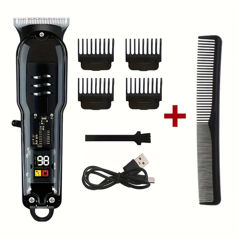 Rechargeable Professional Grooming Kit, Men's Digital Display Electric Trimmer, Minimalist Transparent Design | Portable Haircutting Tool for Home & Salon Use, Essential for Stylists, Ideal for Hair & Beard Trimming, Father's