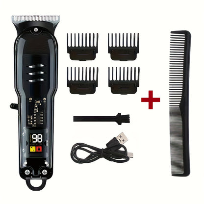 Rechargeable Professional Grooming Kit, Men's Digital Display Electric Trimmer, Minimalist Transparent Design | Portable Haircutting Tool for Home & Salon Use, Essential for Stylists, Ideal for Hair & Beard Trimming, Father's