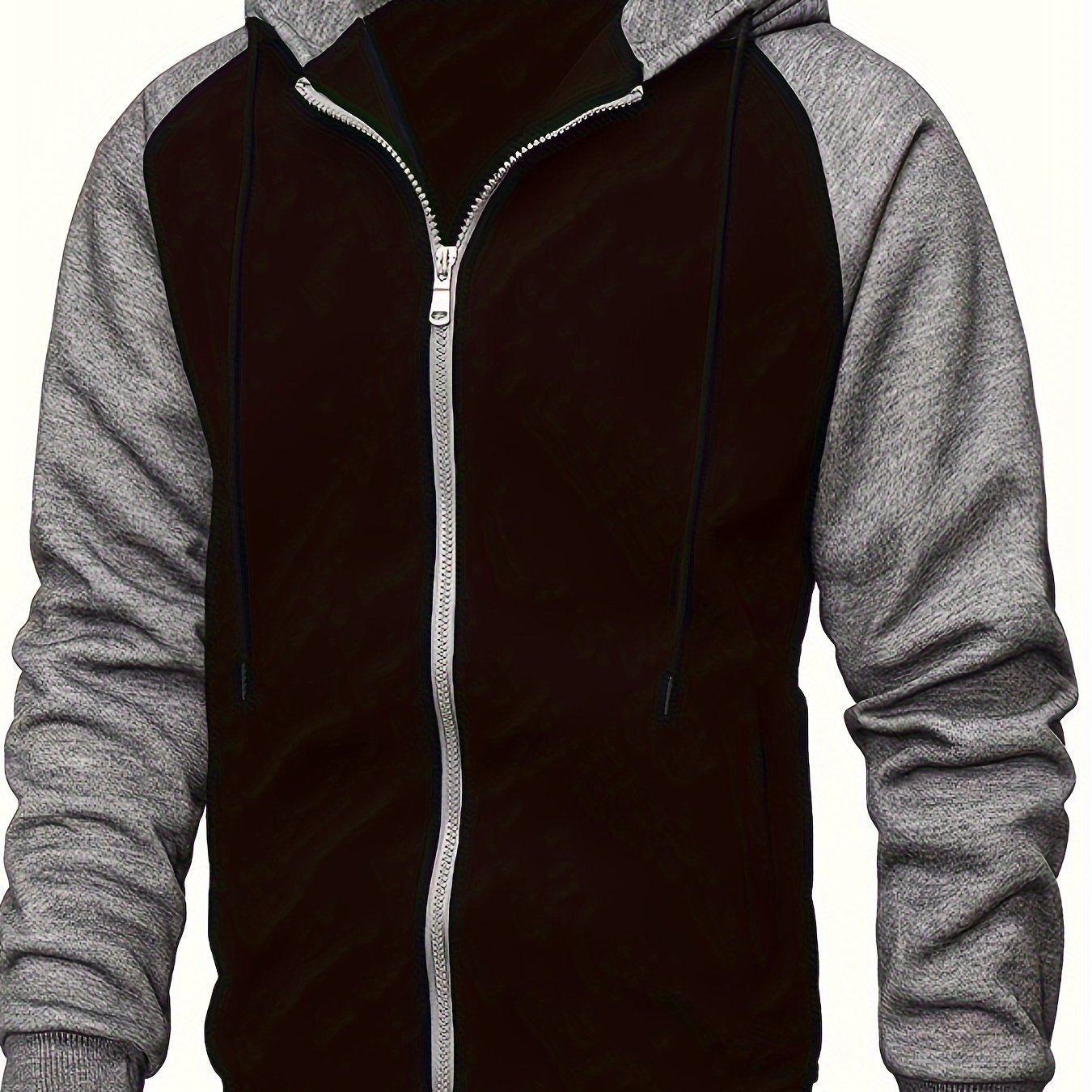 Men's Autumn and Winter Zipper Sweater Contrast Color Shoulder Sleeve Hoodie