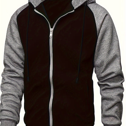 Men's Autumn and Winter Zipper Sweater Contrast Color Shoulder Sleeve Hoodie