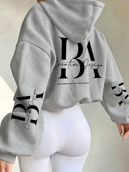 Women's Casual Short Hoodie Jacket with Zipper and Geometric Print