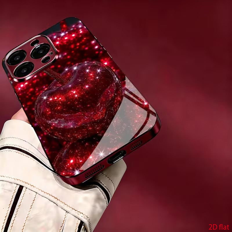 Luxury Red Cherry Acrylic Phone Case for iPhone 15-18 Pro Max