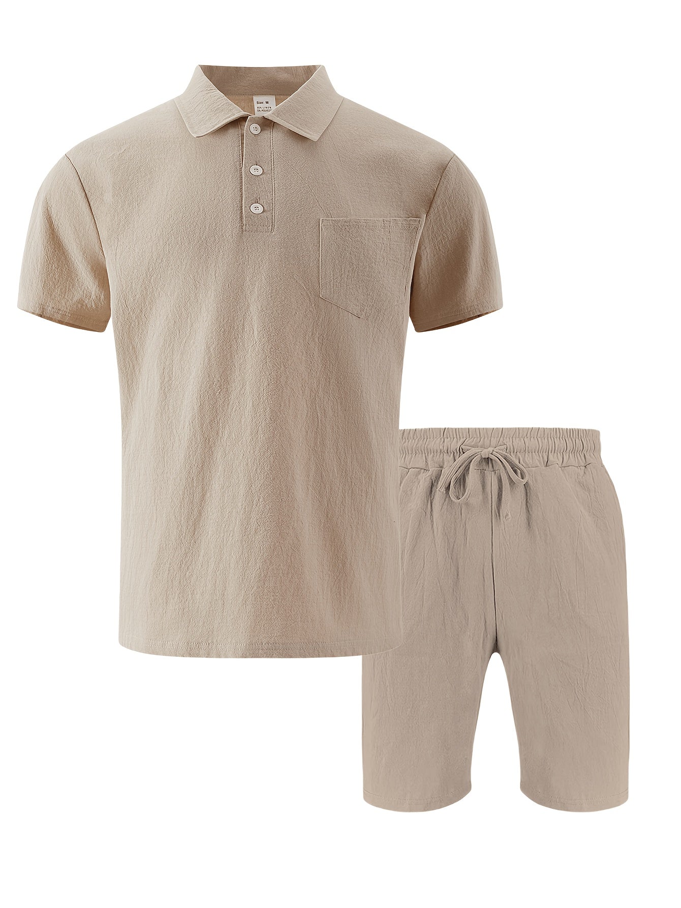 Men's Casual Linen Polo Shirt & Loose Shorts Set for Summer