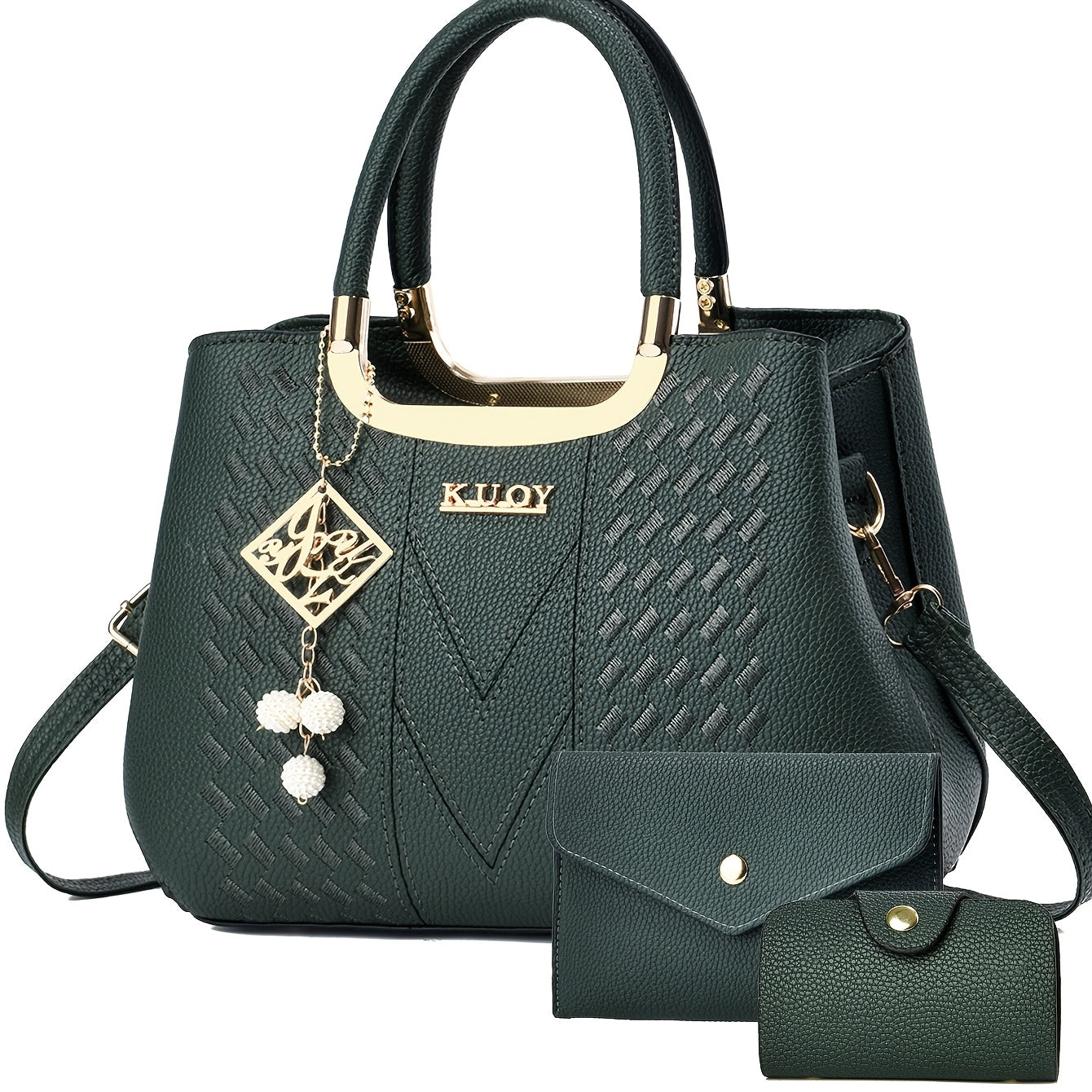 Women's Lightweight PU Three-Piece Bag Set with Removable Strap