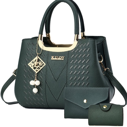 Women's Lightweight PU Three-Piece Bag Set with Removable Strap