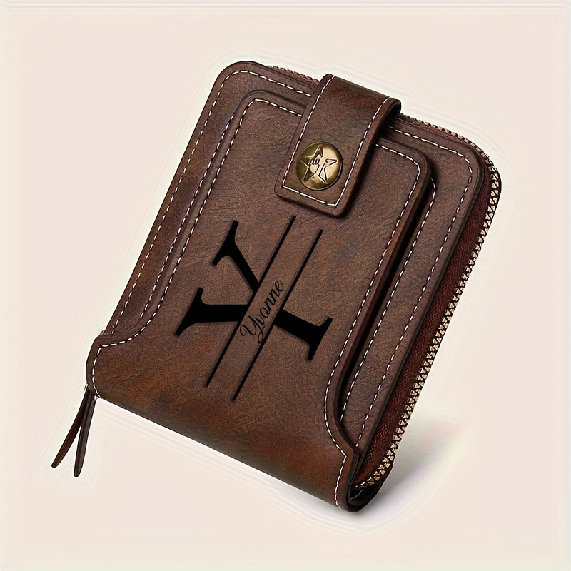 Customized Men's PU Wallet with Premium Vintage Zipper Design, Multi-Layer Coin and Card Holder, Compact Credit Slot & Coin Purse. Ideal Personal Gift for Daily Use as a Fashion Accessory