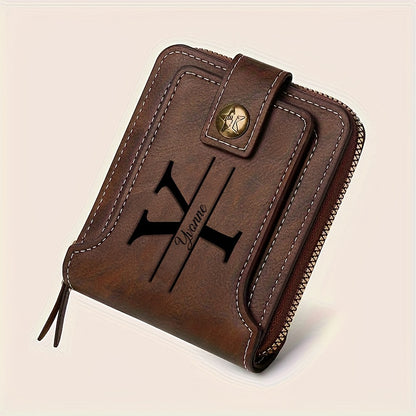 Customized Men's PU Wallet with Premium Vintage Zipper Design, Multi-Layer Coin and Card Holder, Compact Credit Slot & Coin Purse. Ideal Personal Gift for Daily Use as a Fashion Accessory