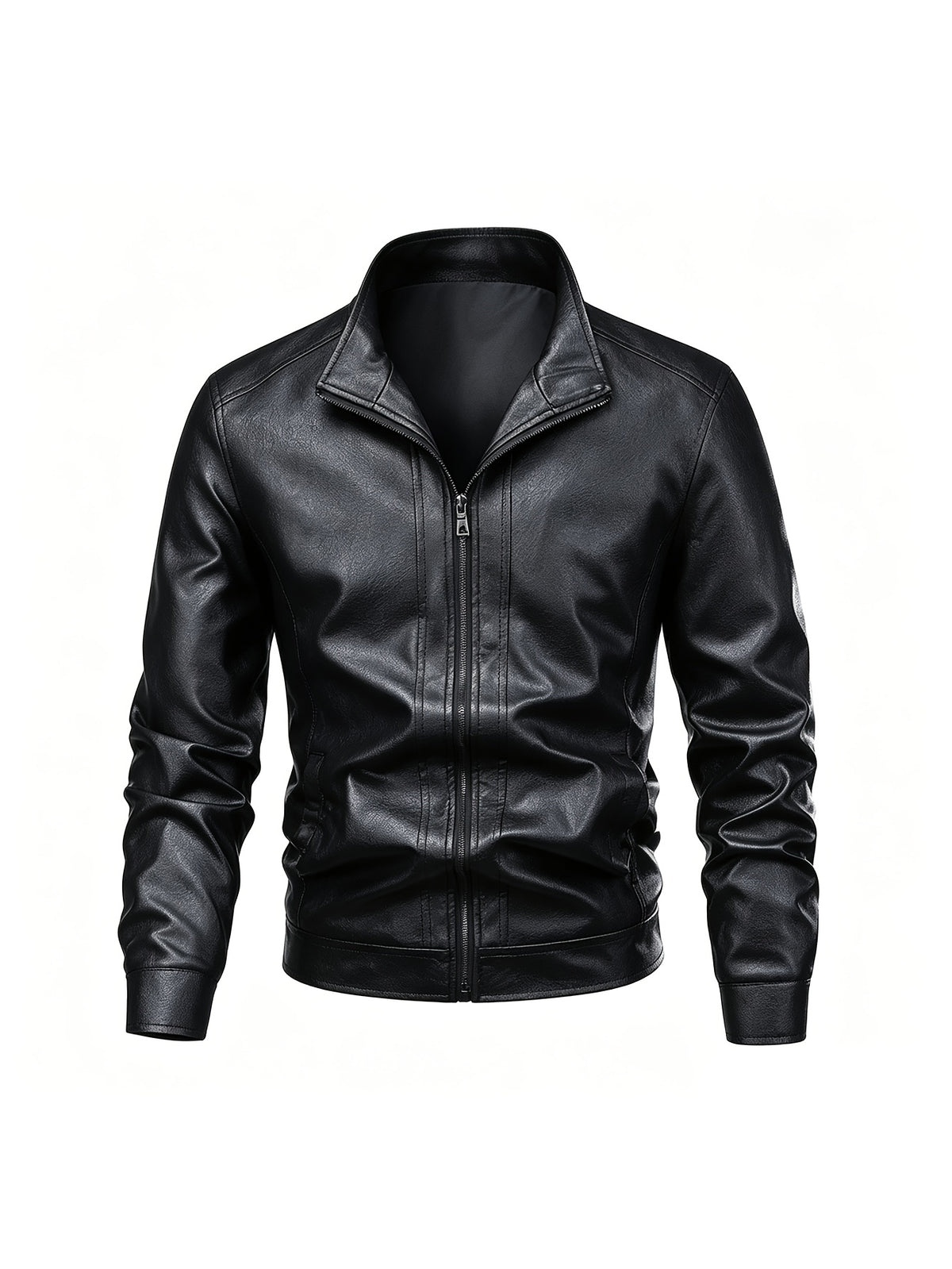 Men's Slim Fit PU Leather Stand Collar Jacket for Spring and Autumn