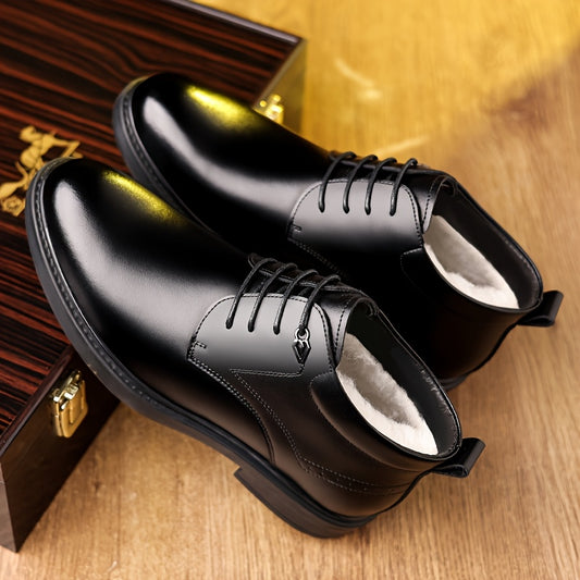 Men'S Formal Business Shoes, Featuring a Winter Fleece And a Classic Black Lace-Up Design, Suitable for Office And Wedding Occasions.
