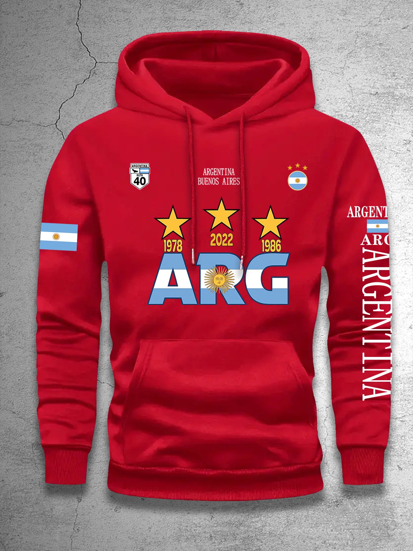 Men's Hooded Sweatshirt with Argentina Design - Casual Winter Pullover
