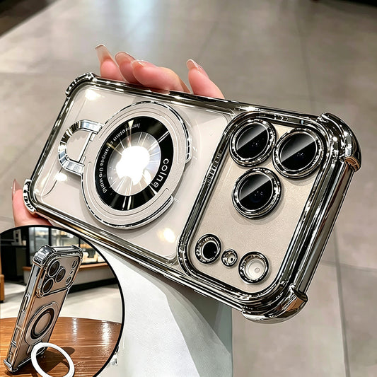 Ultra-Thin Transparent Magnetic Stand Phone Case for iPhone 11-18 Pro - ayq