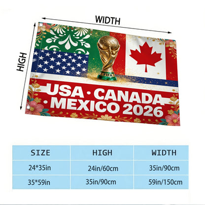 FIFA World Cup 2026 USA-Canada-Mexico Linen Flag for Outdoor Decor