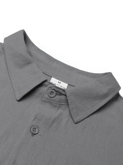 Men's Casual Linen Lapel Shirt & Buckle Pants Set for Spring/Fall