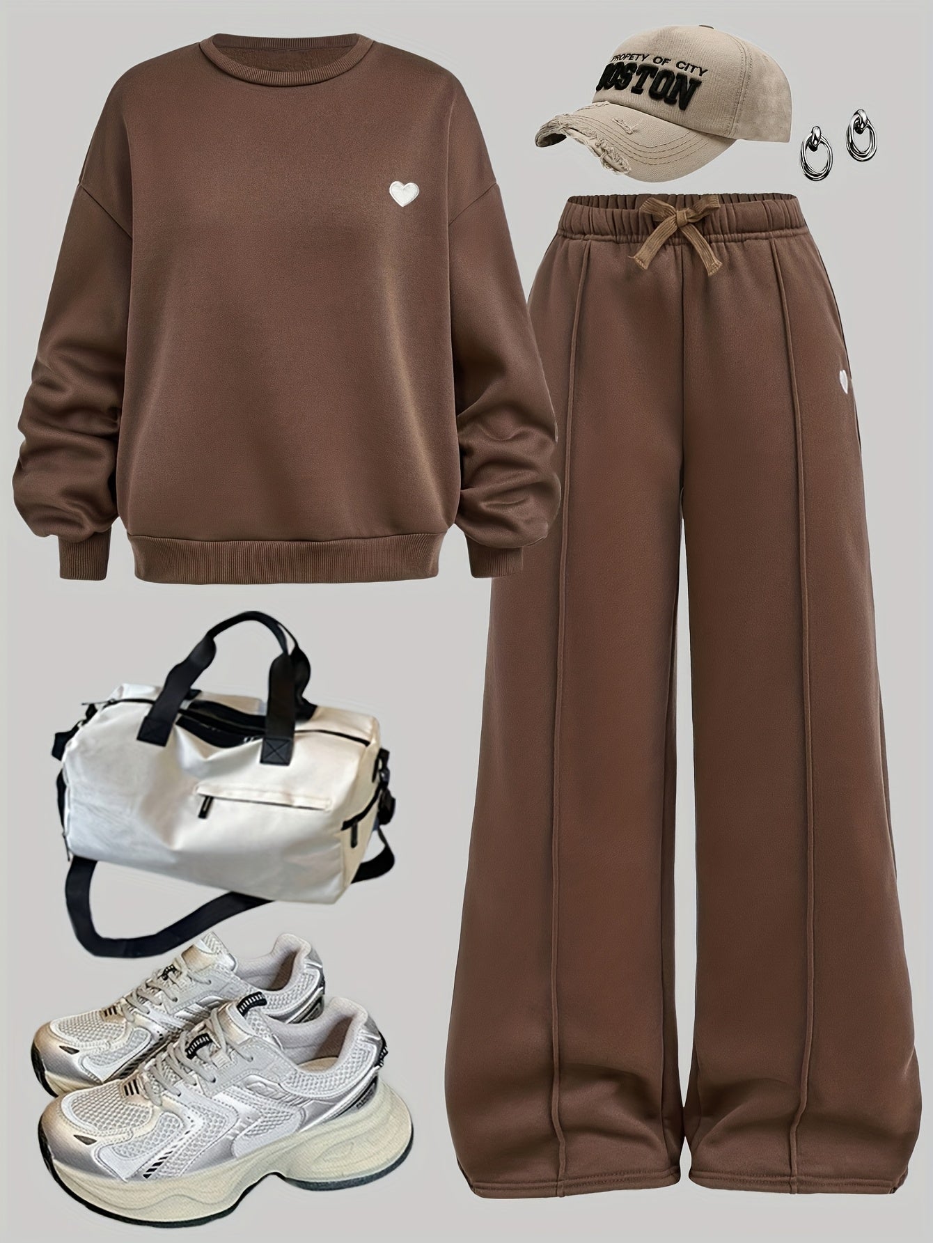 Girls' Casual Crewneck Sweatshirt and Wide-Leg Pants Set