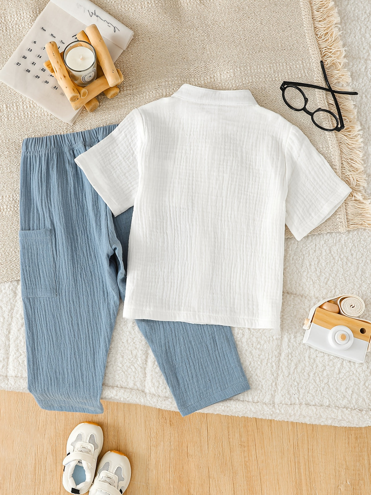 Boys' Casual Spring/Summer Set Stand Collar Shirt & Pants