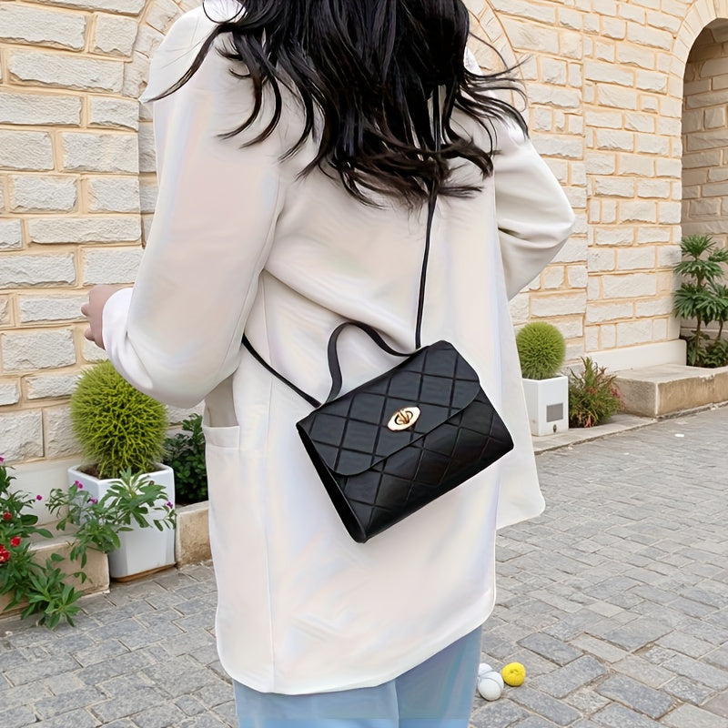 Women'S Stylish Crossbody Bag - a Chic Solid Color Shoulder Bag Featuring a Twist Lock Closure Design, Adjustable Strap with Golden Accents, Available in Patterns, And Comes in Black, Red, Pink, Brown